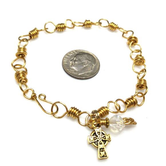 Handmade Wire Wrapped Bracelet, Celtic Cross Charm - Picture 2 of 10